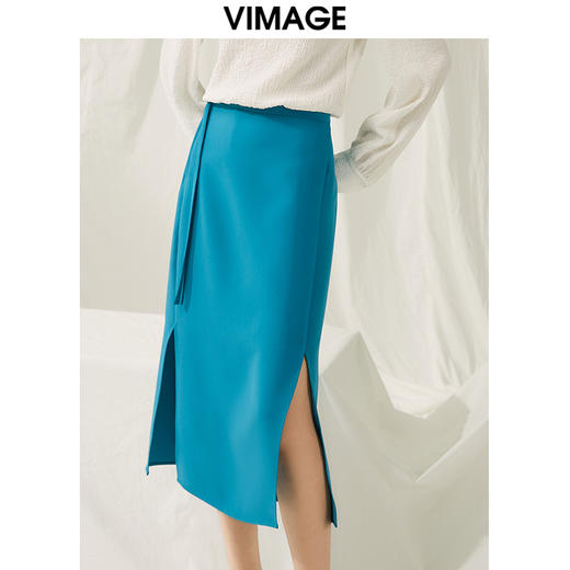 VIMAGE纬漫纪春季新款时尚气质显瘦高腰开叉半身裙女V1906505 商品图2
