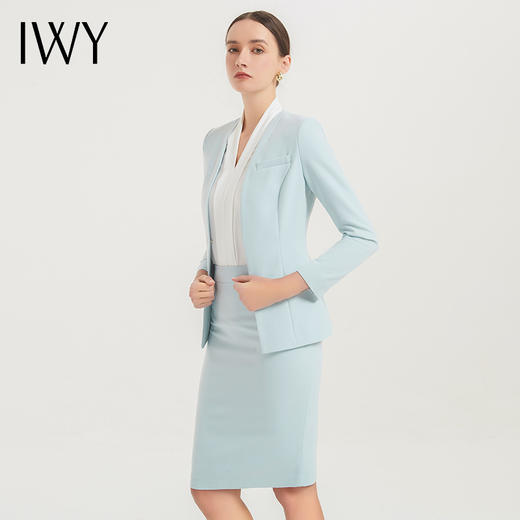 IWY/气质水蓝色职业西装套裙女播音主持上镜正装时尚美容院裙装工作服CS1584-L 商品图4