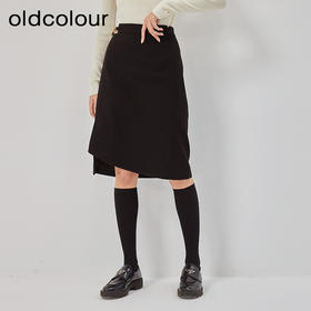 oldcolour2022冬新款黑色高腰显瘦休闲不规则包臀中长款半身裙女