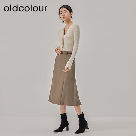 oldcolour2022冬季新款复古纯色气质高腰显瘦A字中长款半身裙女 商品图1