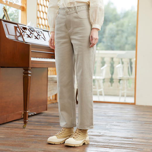 Famecoco范可儿直筒宽松休闲裤女春秋季拼接腰头设计感裤子FAB1GA004 商品图1