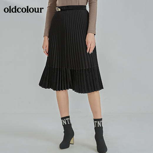 oldcolour2021冬季新款高腰伞裙遮胯显瘦气质百褶长裙N43063386 商品图2