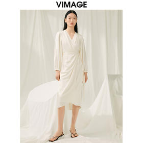 VIMAGE纬漫纪春季新款纯色垂感优雅连衣裙V1907503