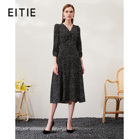 EITIE爱特爱春季新款高腰气质优雅V领印花连衣裙6907611
