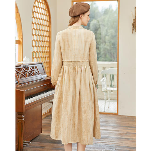 famecoco范可儿春季苎麻松紧腰长裙水墨温柔连衣裙高级FAB1FA011 商品图2