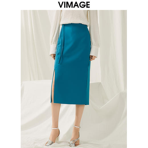 VIMAGE纬漫纪春季新款时尚气质显瘦高腰开叉半身裙女V1906505 商品图5