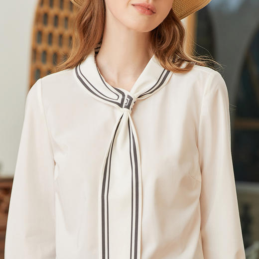 Famecoco范可儿撞色飘带领衬衫女春款高端白衬衣自由通勤 商品图4