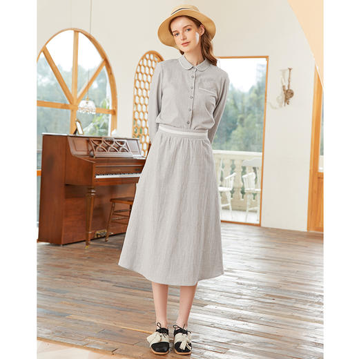 Famecoco范可儿拼接花边灰色半身裙春季后松紧高腰半裙FAB1HA017 商品图0