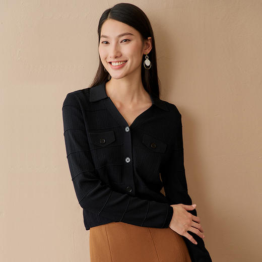 EITIE爱特爱春季新款时尚气质简约纯色针织衫上衣6901603 商品图2