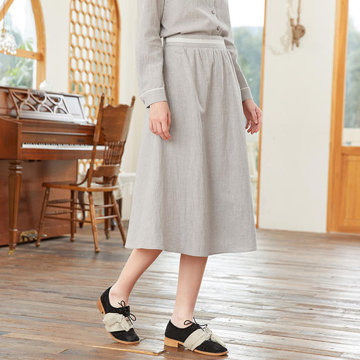 Famecoco范可儿拼接花边灰色半身裙春季后松紧高腰半裙FAB1HA017 商品图4