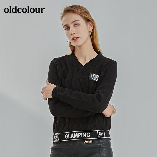 oldcolour新款时尚气质修身百搭V领针织套头衫N43052347 商品图1