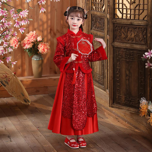 加绒女童中国风唐装古装旗袍裙两件套DY9959-1 商品图3