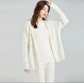 东黎 • 小山羊绒女士秋冬运动连帽休闲开衫 21BBC38