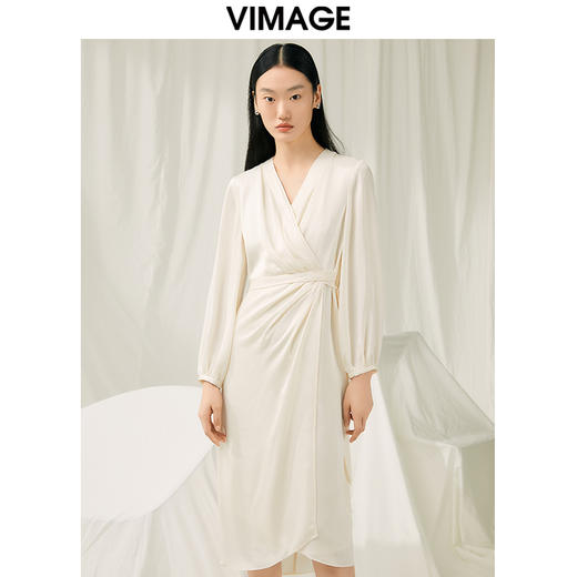 VIMAGE纬漫纪春季新款纯色垂感优雅连衣裙V1907503 商品图5