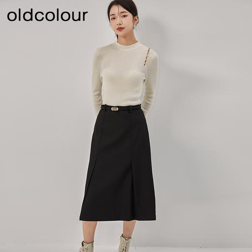 oldcolour2022冬季新款复古纯色气质高腰显瘦A字中长款半身裙女 商品图2