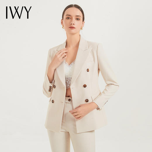 IWY/米白色气质西装外套两件套高级感职业套装时尚女神范播音主持上镜装C12353+P12312 商品图0