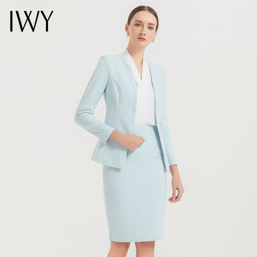 IWY/气质水蓝色职业西装套裙女播音主持上镜正装时尚美容院裙装工作服CS1584-L 商品图0
