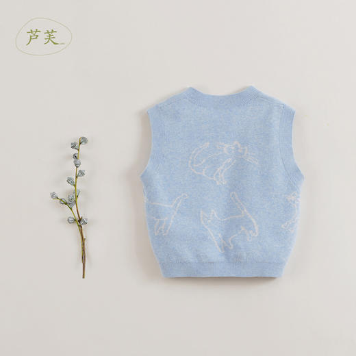 【马克珍妮 芦芙】春装新款 女童涂鸦猫咪V领针织马甲230299 商品图3