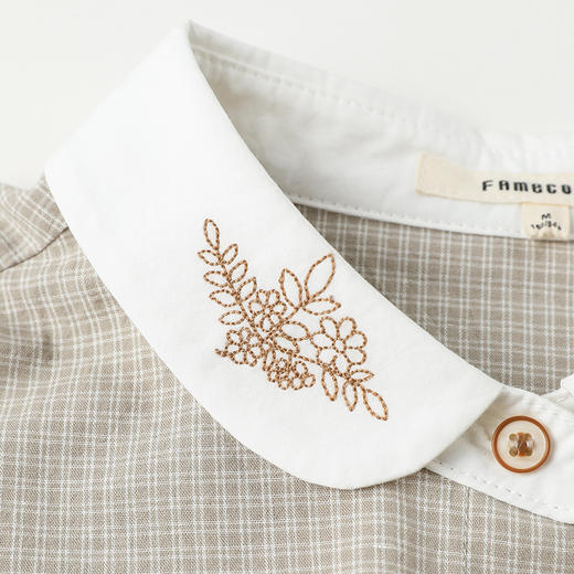 Famecoco范可儿格纹减龄衬衣女春款撞色翻领别致绣花衬衫 商品图4