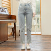 Famecoco范可儿浅色复古牛仔裤女直筒春季修身铅笔小脚裤FAB1GA019 商品缩略图3