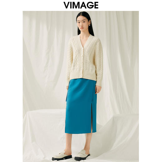 VIMAGE纬漫纪春季新款时尚气质显瘦高腰开叉半身裙女V1906505 商品图1