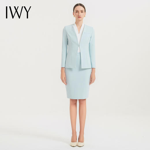 IWY/气质水蓝色职业西装套裙女播音主持上镜正装时尚美容院裙装工作服CS1584-L 商品图2