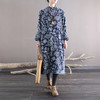 XM-连衣裙青花瓷国风复古秋冬连衣裙加绒加厚印花女装宽松长裙 商品缩略图2