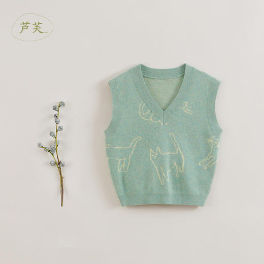 【马克珍妮 芦芙】春装新款 女童涂鸦猫咪V领针织马甲230299 商品图1