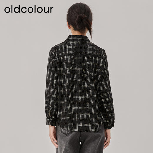 oldcolour2022冬季新款时尚百搭宽松金丝线格纹长袖衬衫女 商品图4