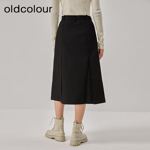 oldcolour2022冬季新款复古纯色气质高腰显瘦A字中长款半身裙女 商品图4