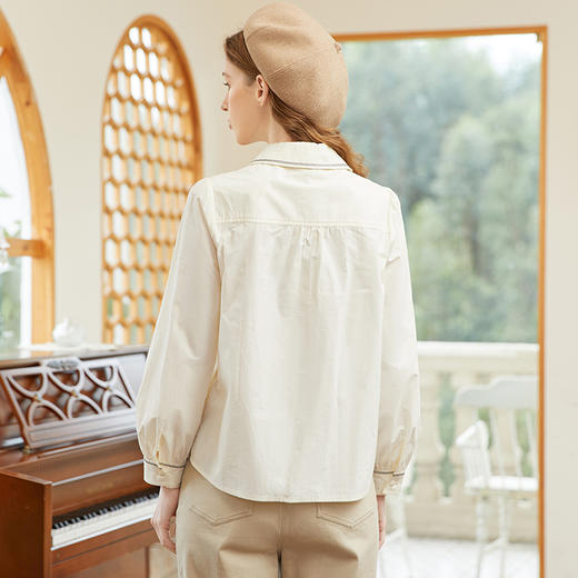 Famecoco范可儿纯棉简约刺绣衬衫女春款通勤长袖上衣优雅 商品图2