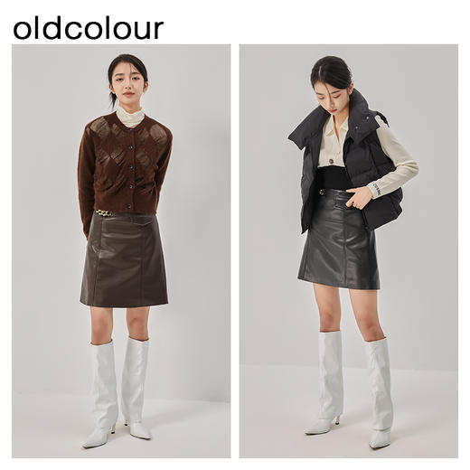 oldcolour2022年冬季新款半身裙洋气时尚A字短裙高腰冬皮裙 商品图1