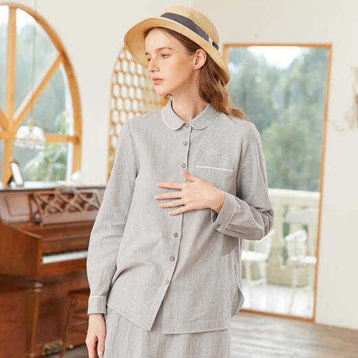 Famecoco范可儿文艺花边拼接衬衫春款女士绣花长袖衬衣 商品图2