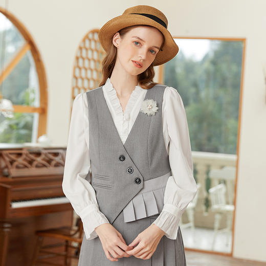 Famecoco范可儿原创设计拼接马甲女春季不对称小香风坎肩 商品图3