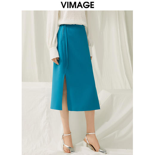 VIMAGE纬漫纪春季新款时尚气质显瘦高腰开叉半身裙女V1906505 商品图3