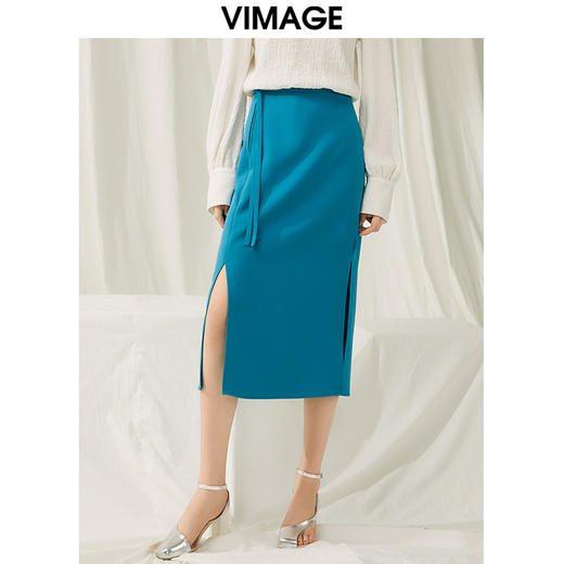 VIMAGE纬漫纪春季新款时尚气质显瘦高腰开叉半身裙女V1906505 商品图0