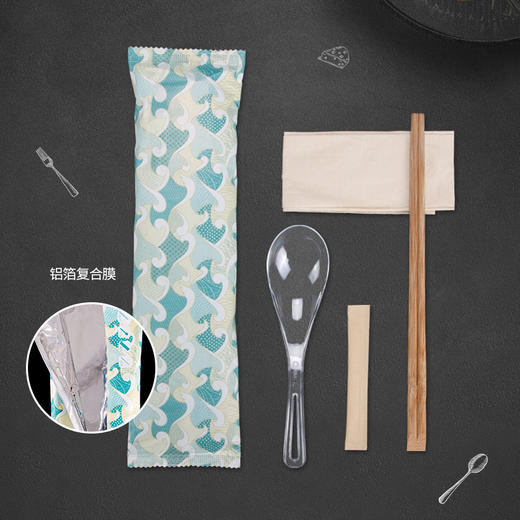 喇叭花一次性勺套装塑料勺纸巾西餐勺独立包装筷子四件套装定制 商品图6