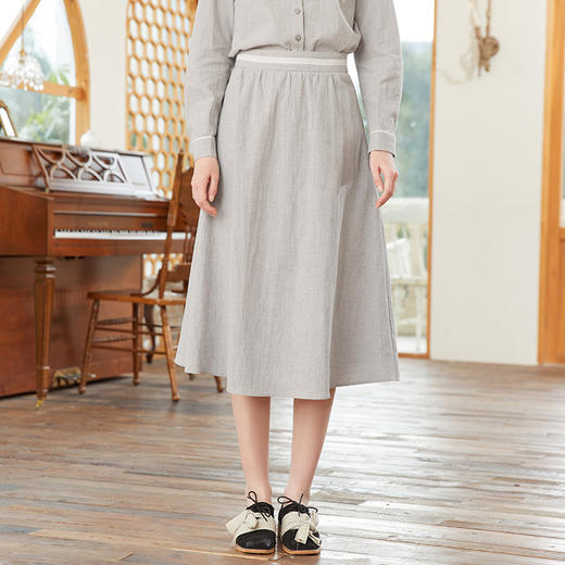 Famecoco范可儿拼接花边灰色半身裙春季后松紧高腰半裙FAB1HA017 商品图5