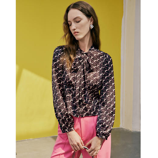 EITIE爱特爱春季新款印花飘带舒服衬衣7309003 商品图3