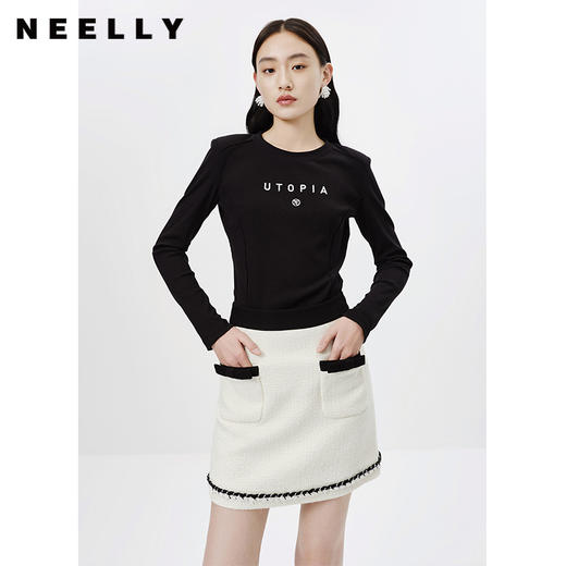NEELLY纳俪商场同款小香风半身裙女撞色高腰A字裙时尚百搭短裙N23011E01021 商品图2