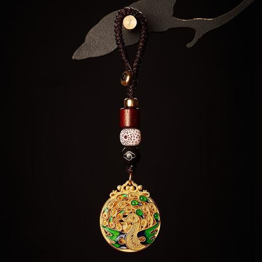 黄图镀金孔雀汽车钥匙扣挂件古法金精致手工编织 商品图1