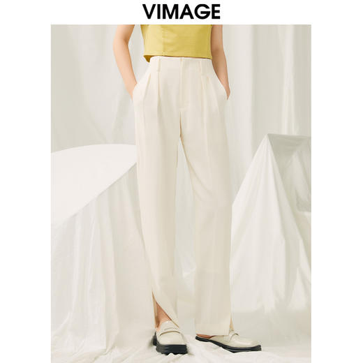 VIMAGE纬漫纪春季新款裤腿开叉香槟白裤子V1905503 商品图2
