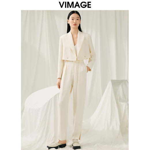 VIMAGE纬漫纪春季新款短款香槟白色外套V1903522 商品图1