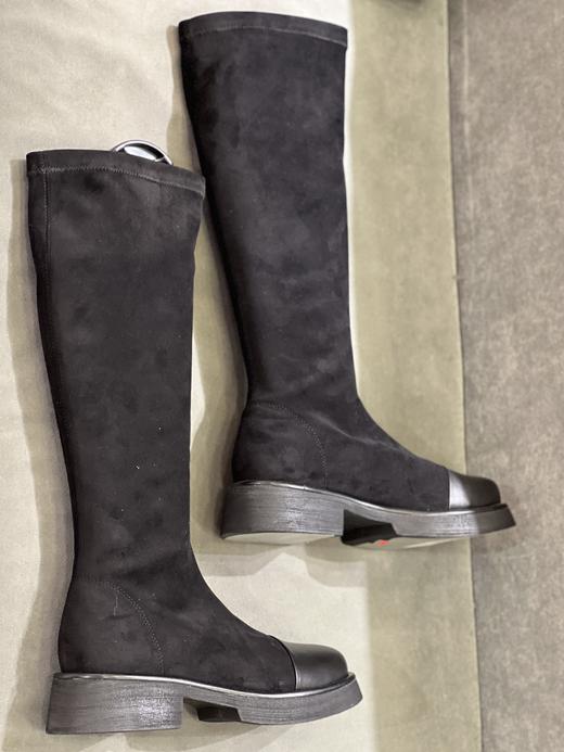 IUIU SECOND 新款圆头拼面低跟弹力靴袜袜靴长筒靴U21DQ45731 商品图2