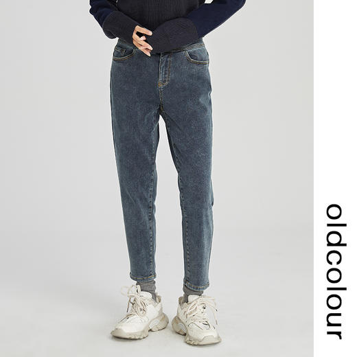 oldcolour2022年冬季新款显瘦休闲气质复古棉微弹百搭牛仔裤女N44113436 商品图3