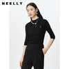 NEELLY纳俪商场同款半高领针织衫女竖坑条显瘦毛衣五分袖修身上衣 商品缩略图2