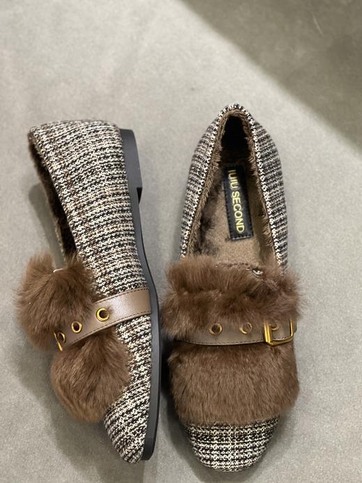 IUIU SECOND 新款加绒通勤毛毛一脚蹬豆豆鞋U21CM34128 商品图4