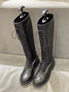 IUIU SECOND 新款秀气圆头平跟后拉链骑士靴长筒靴U21DQ45321