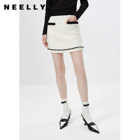 NEELLY纳俪商场同款小香风半身裙女撞色高腰A字裙时尚百搭短裙N23011E01021