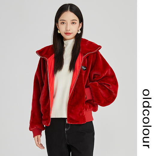 oldcolour2022年冬季新款通勤时尚修身显瘦毛绒短外套N44041213 商品图0